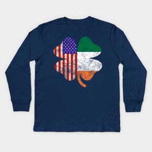 Irish American Flag Shamrock Kids Long Sleeve T-Shirt